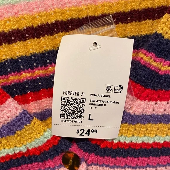 🌈 Forever 21 - Rainbow Striped Cropped Long Sleeve cozy Sweater. Size Large - Picture 3 of 4